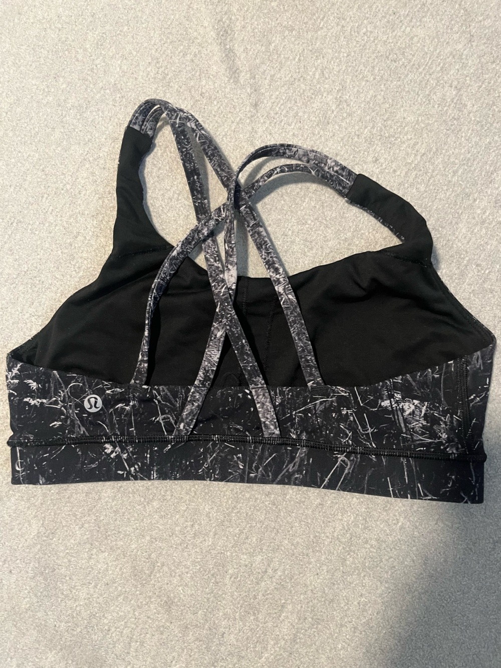 Lululemon Black Marble Print Strappy Sports Bra - Picture 2 of 5